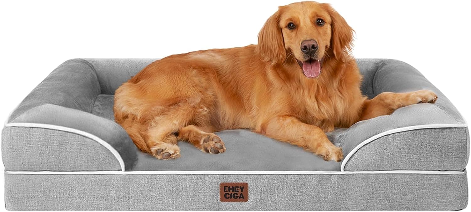 EHEYCIGA EHEYCIGA Orthopedic Extra Large Dog Bed, Waterproof Washable XL Pet Bed 44" | Non-Slip Bottom and Egg-Crate Polyurethane Foam Big Dog Couch Bed with Washable Removable Cover, Grey
