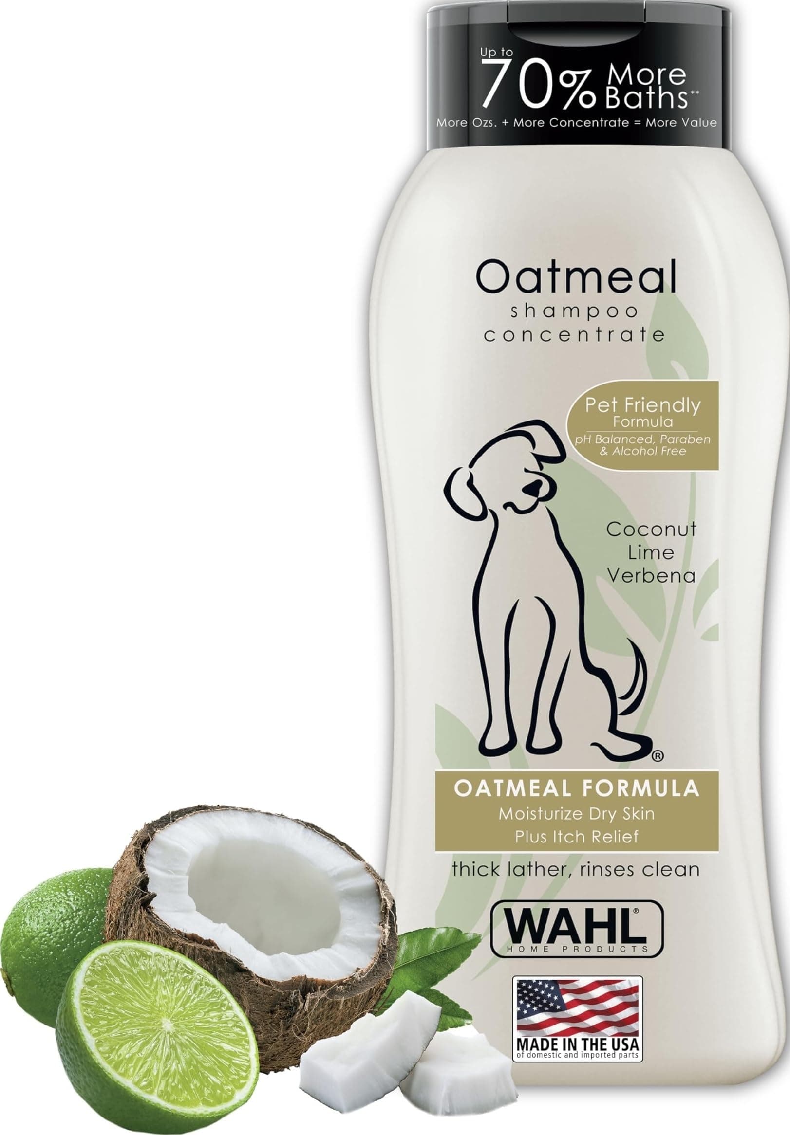 Wahl Wahl USA Dry Skin & Itch Relief Pet Shampoo for Dogs – Oatmeal Formula with Coconut Lime Verbena Scent & Pet Friendly Formula, 24 Oz - Model 820004A