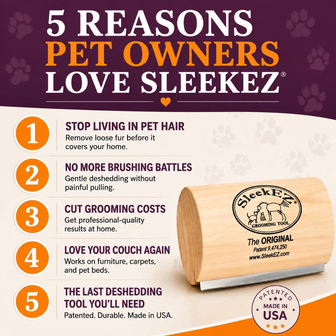 SleekEZ Dog Brush for Shedding | Patented Deshedding Dog Brush | Pet Hair Remover for Short, Medium & Long Coats | Made in USA | 5 Inch product image 2