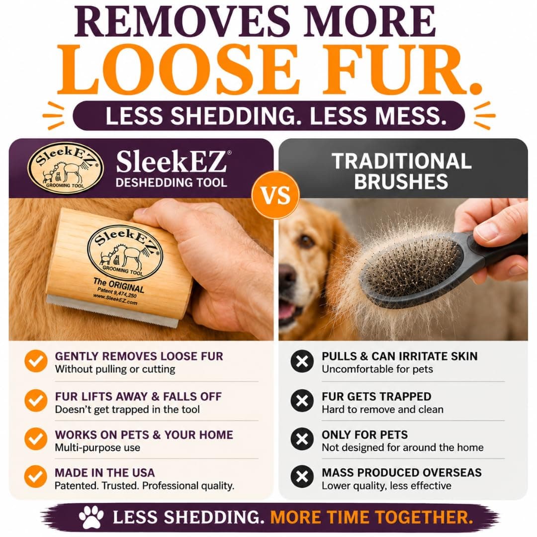 SleekEZ Dog Brush for Shedding | Patented Deshedding Dog Brush | Pet Hair Remover for Short, Medium & Long Coats | Made in USA | 5 Inch product image 3