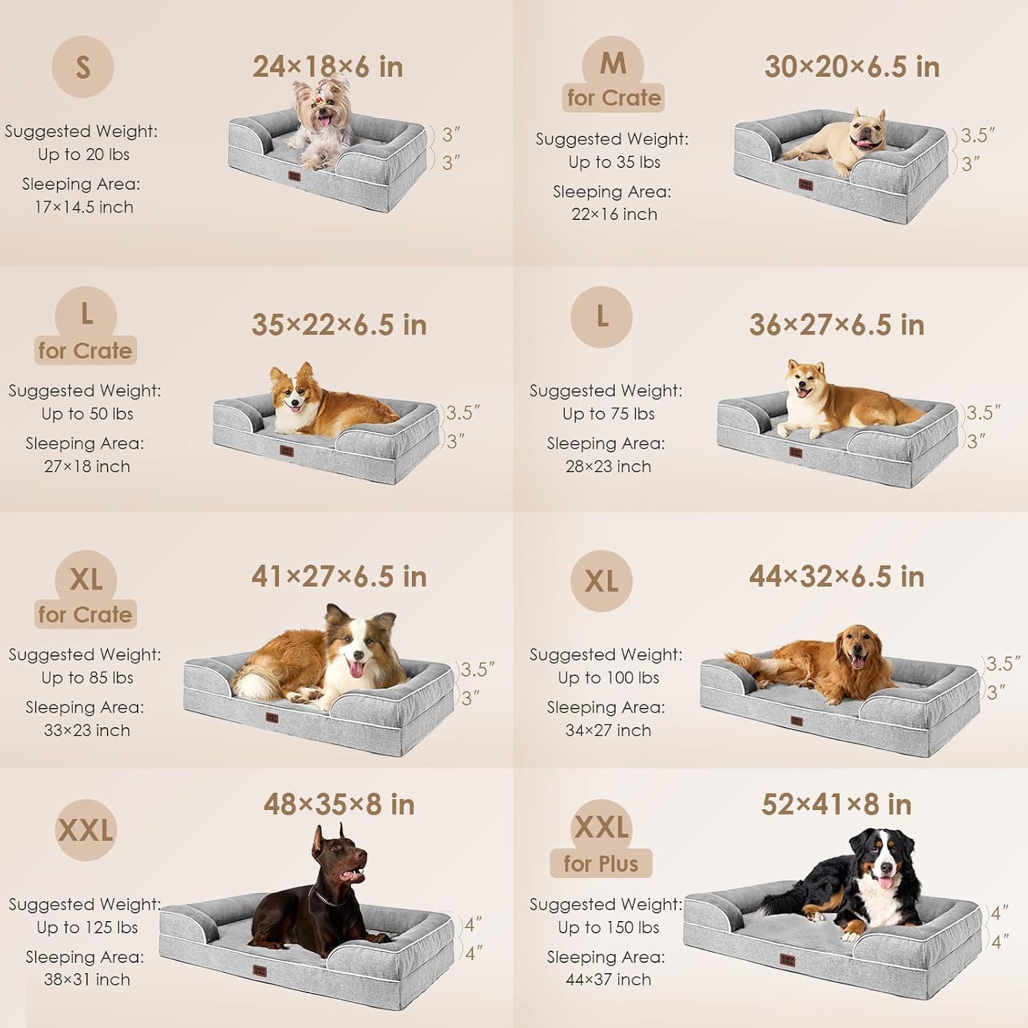 EHEYCIGA Orthopedic Extra Large Dog Bed, Waterproof Washable XL Pet Bed 44" | Non-Slip Bottom and Egg-Crate Polyurethane Foam Big Dog Couch Bed with Washable Removable Cover, Grey product image 2