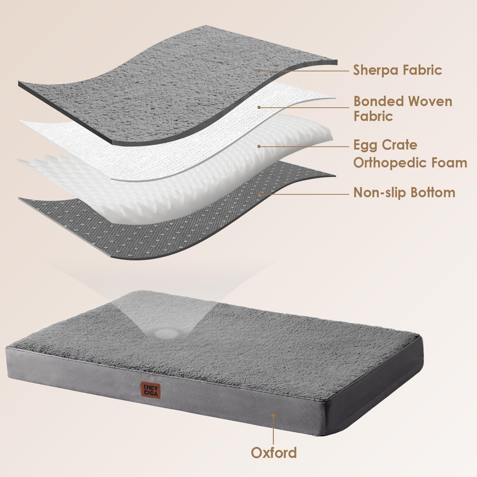 EHEYCIGA Orthopedic Dog Bed Large with Removable Washable Cover, 41IN Grey product image 4