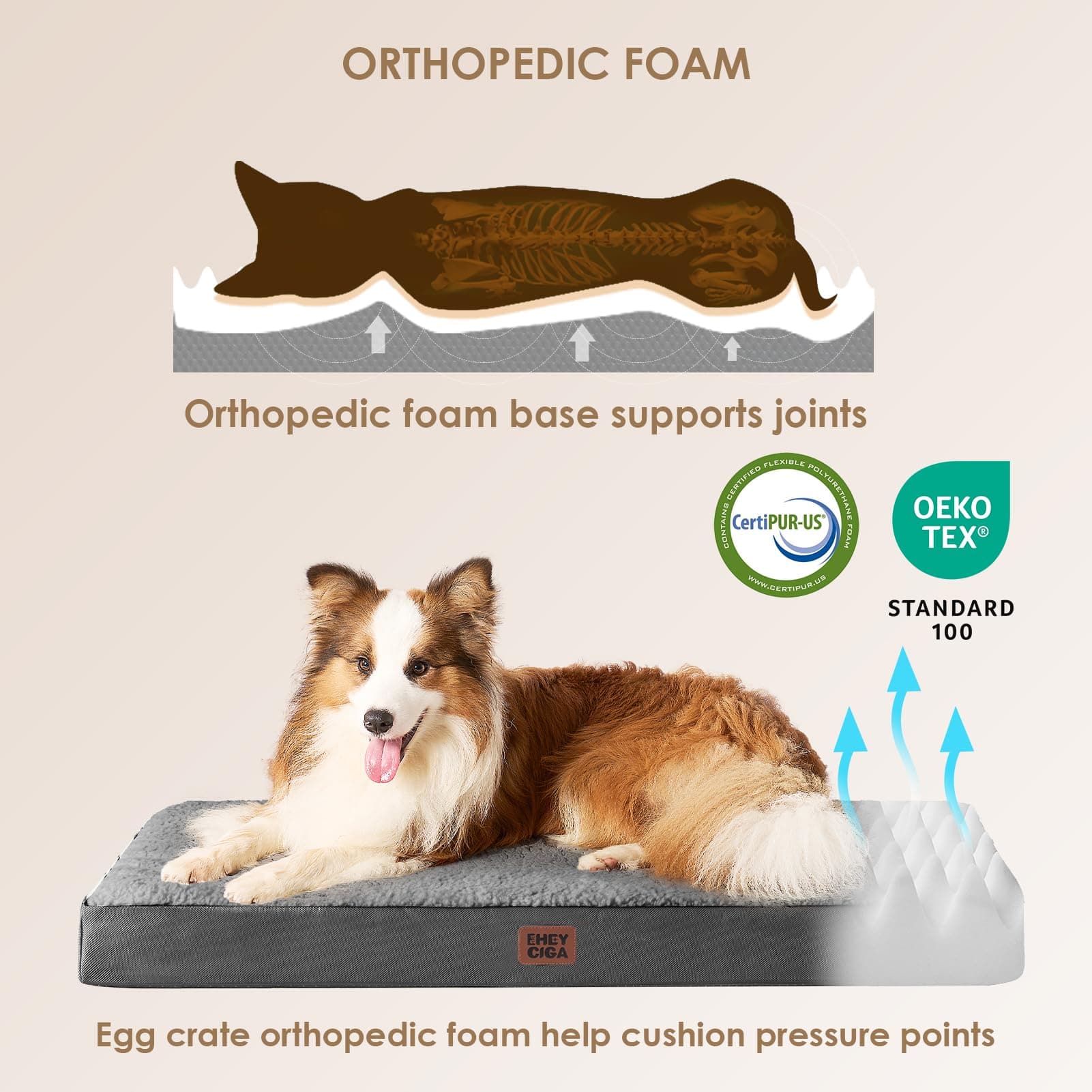 EHEYCIGA Orthopedic Dog Bed Large with Removable Washable Cover, 41IN Grey product image 2