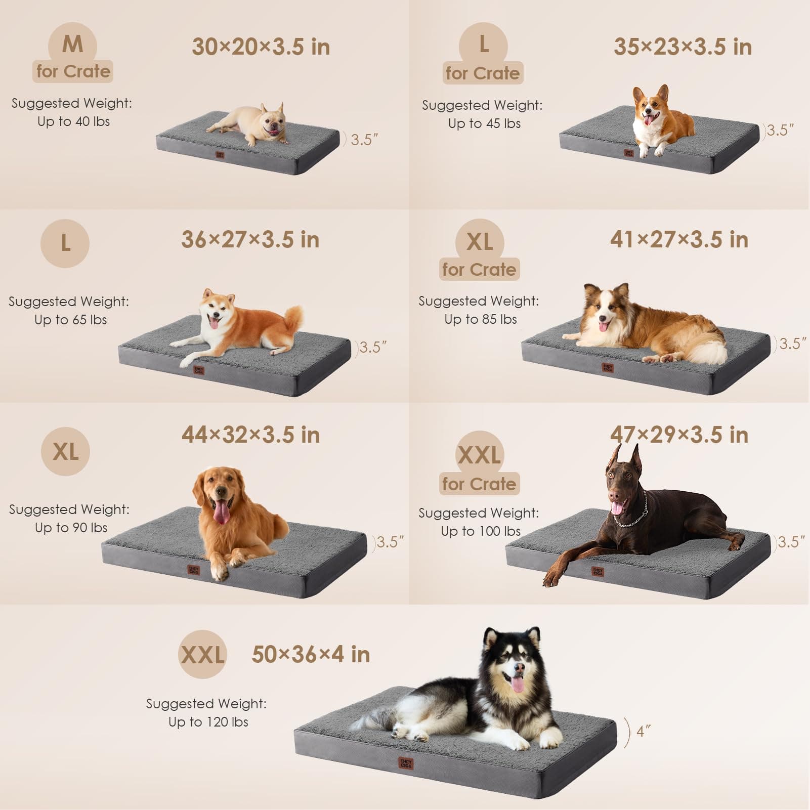 EHEYCIGA Orthopedic Dog Bed Large with Removable Washable Cover, 41IN Grey product image 3
