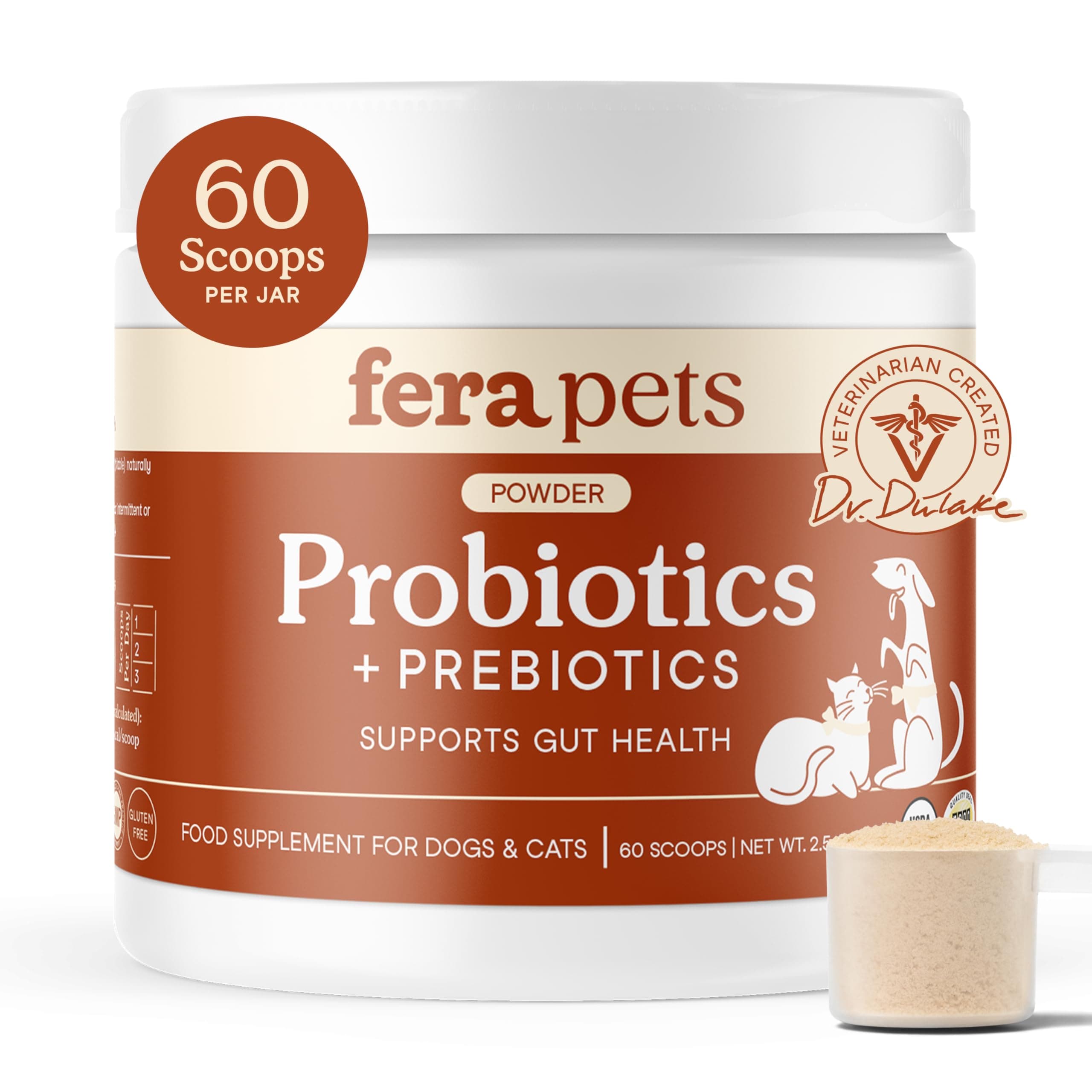 Fera Pets Fera Pets Organic Probiotics for Dogs & Cats with Prebiotics, 60 Scoops