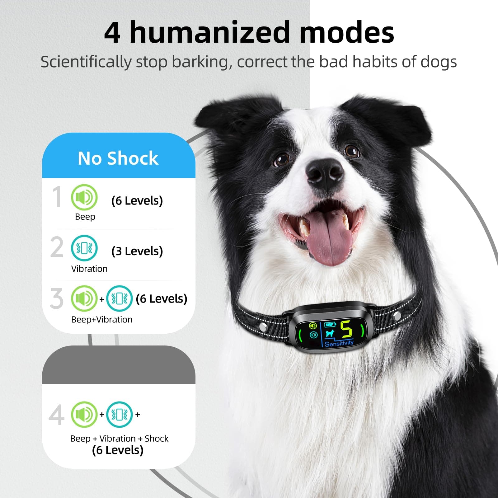 FAFAFROG Dog Bark Collar, Rechargeable Smart Collar, Anti Barking Training Collar with 5 Adjustable Sensitivity Beep Vibration, Bark Collar for Large Medium Small Dogs (Black) product image 3