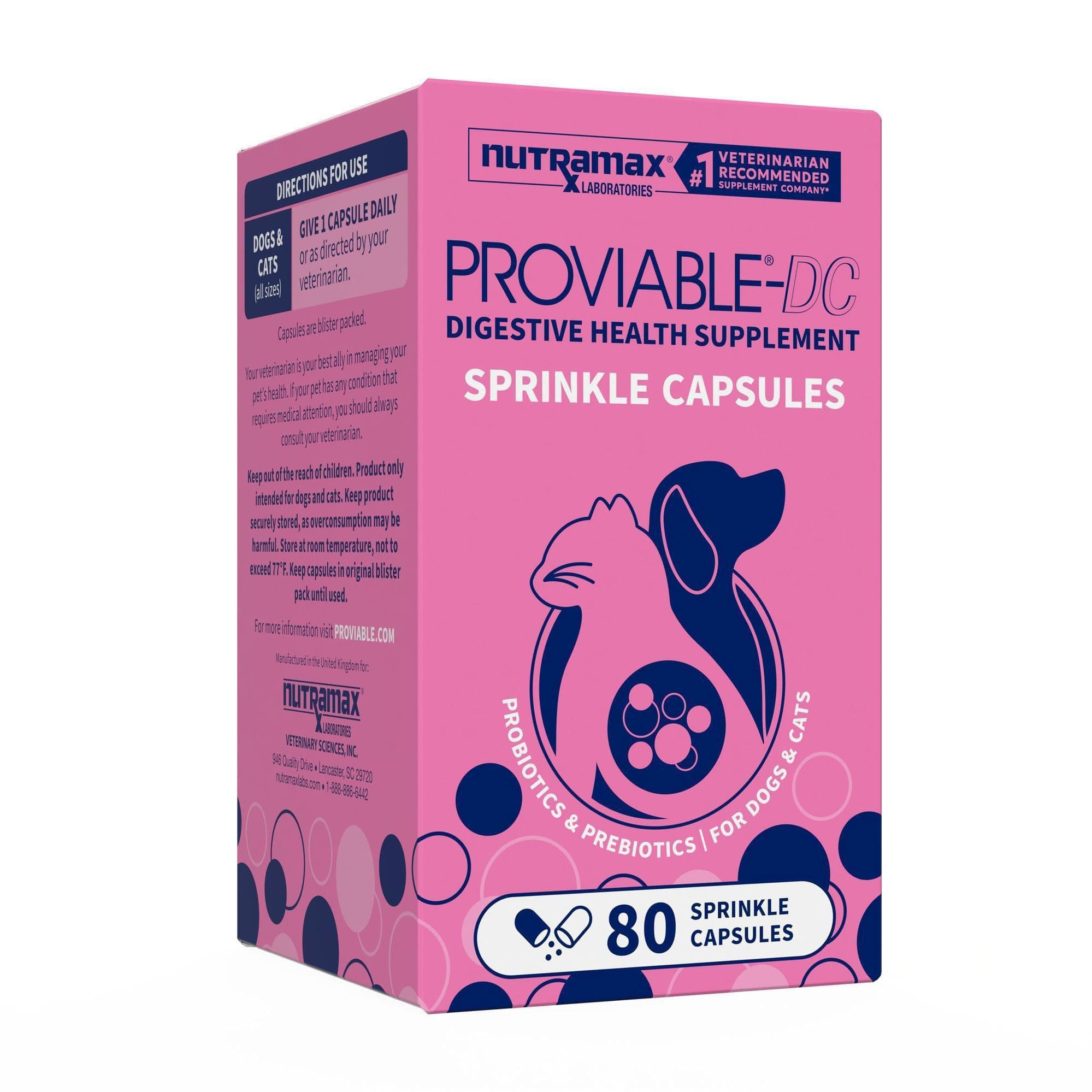 Nutramax Laboratories Nutramax Proviable Probiotics + Prebiotics, for Dogs & Cats, Capsules, 80ct