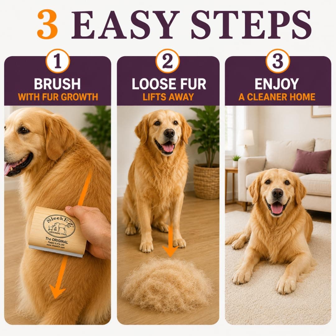 SleekEZ Dog Brush for Shedding | Patented Deshedding Dog Brush | Pet Hair Remover for Short, Medium & Long Coats | Made in USA | 5 Inch product image 4