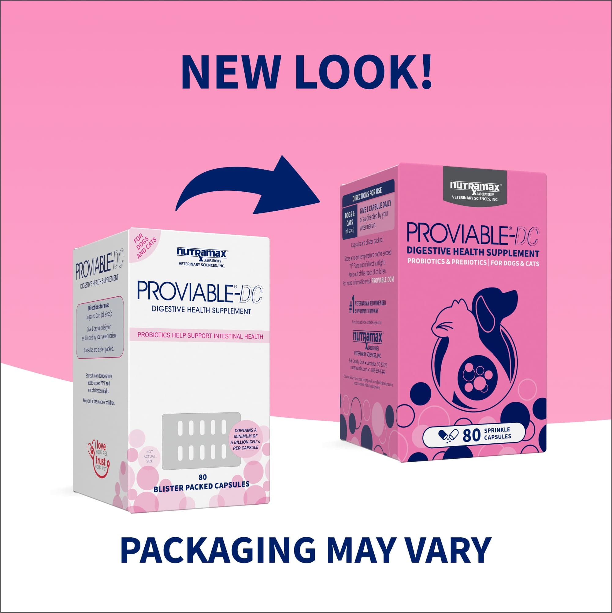 Nutramax Proviable Probiotics + Prebiotics, for Dogs & Cats, Capsules, 80ct product image 2