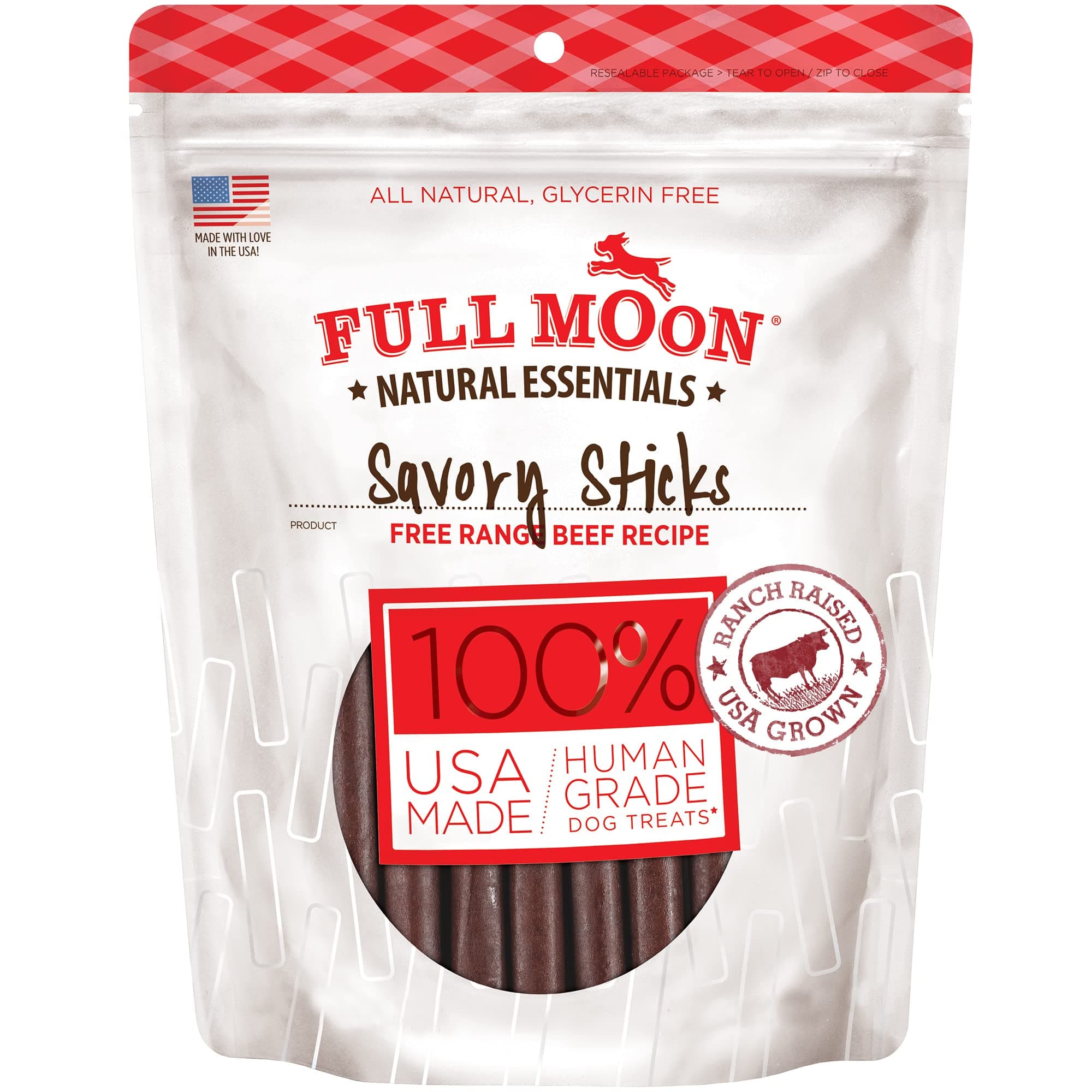 Full Moon Full Moon All Natural Human Grade Dog Treats, Essential Beef Savory Sticks, 22 Ounce, 1.375 Pound (Pack of 1)