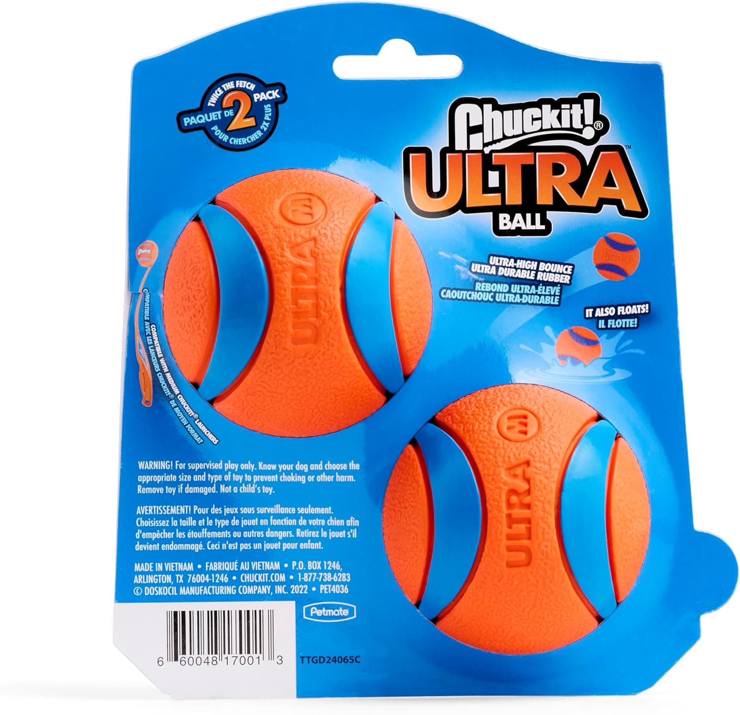 Chuckit! Ultra Ball Dog Toy - Medium Bouncy Fetch Balls For Dogs 20-60 lbs - Made from Durable Rubber - Floating Water Pet Toys - Size Medium - 2.5-inch Diameter - Pack of 2 | Bouncy durable rubber design for pups 20-60 lbs, high bounce act product image 3