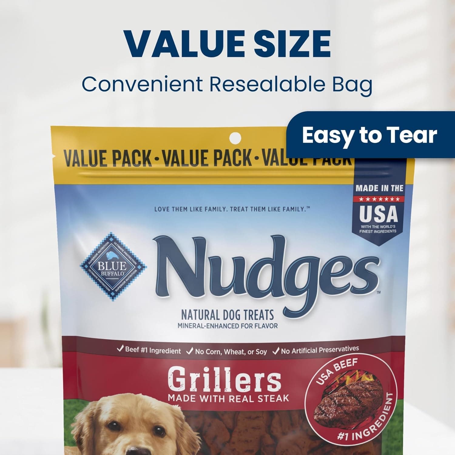 Blue Buffalo Nudges Grillers Steak Dog Treats, 36 oz | Real USA Beef First, Charred Texture, For All Breed Sizes, No Chicken By-Product, Corn, Wheat, or Soy product image 2