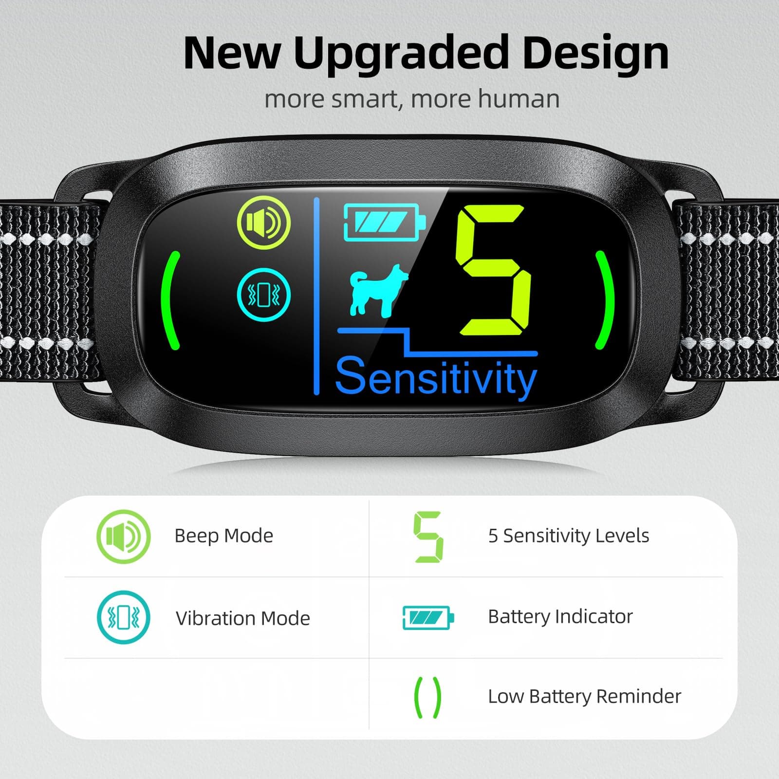 FAFAFROG Dog Bark Collar, Rechargeable Smart Collar, Anti Barking Training Collar with 5 Adjustable Sensitivity Beep Vibration, Bark Collar for Large Medium Small Dogs (Black) product image 2