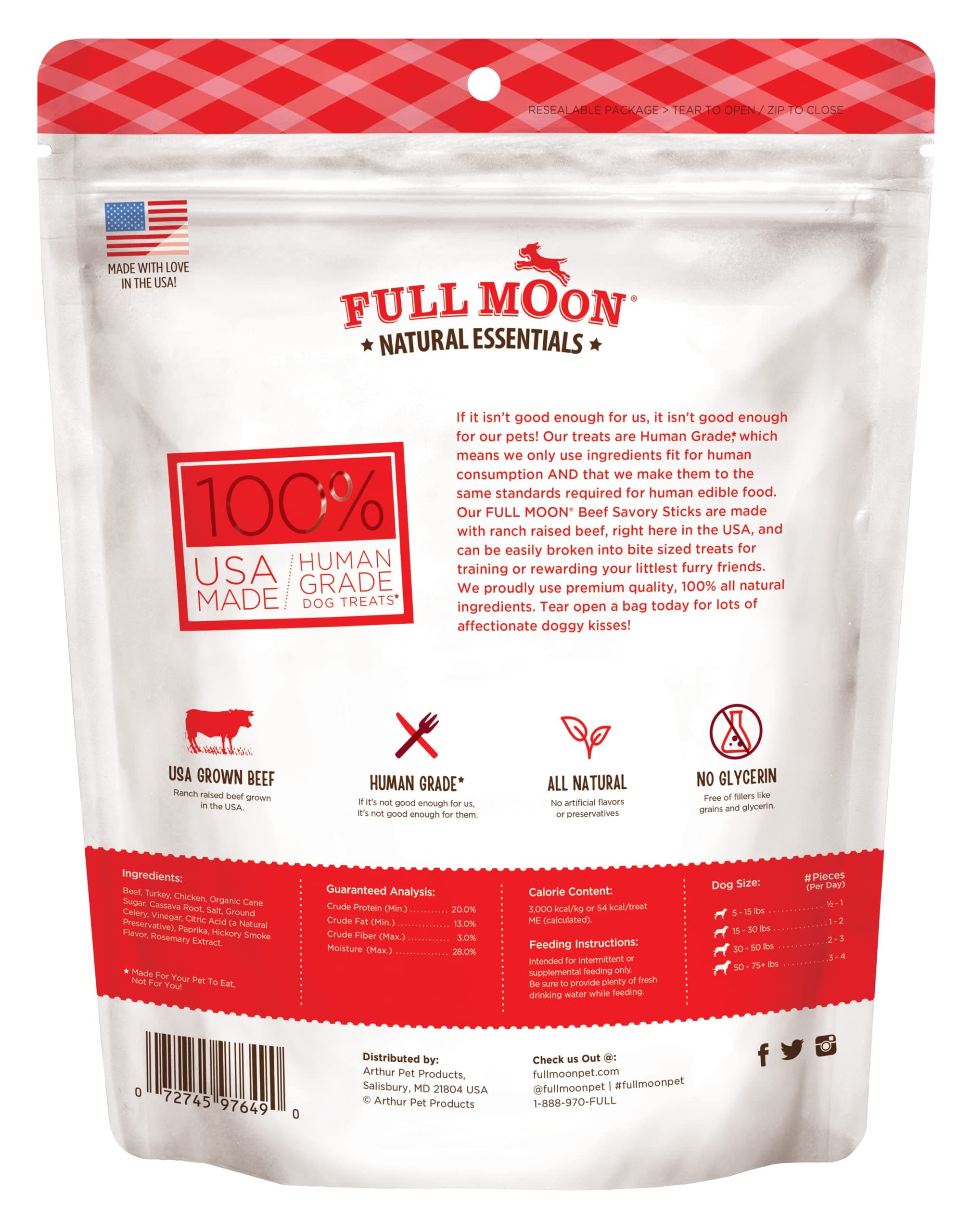 Full Moon All Natural Human Grade Dog Treats, Essential Beef Savory Sticks, 22 Ounce, 1.375 Pound (Pack of 1) product image 2