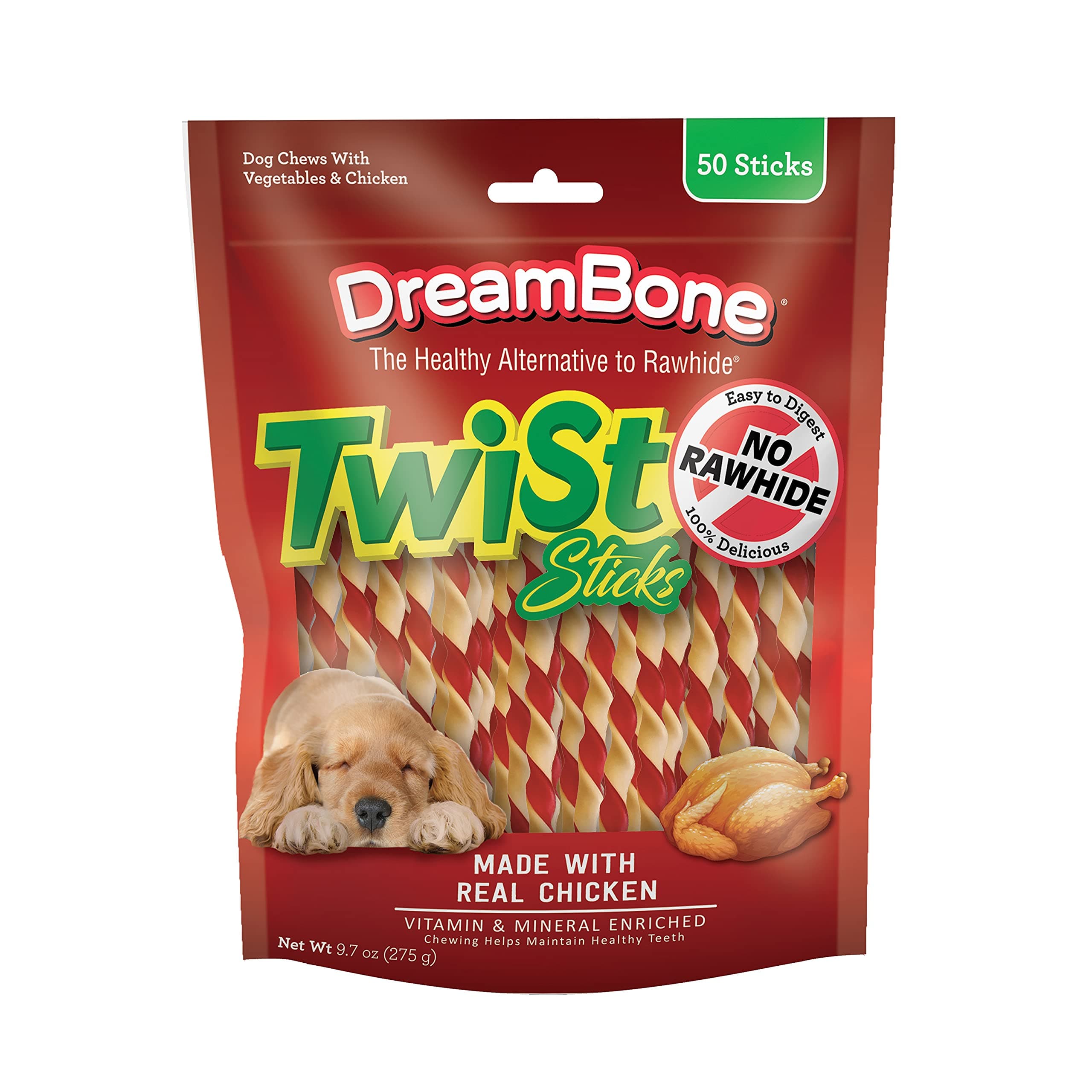 DreamBone DreamBone Twist Sticks Rawhide-Free Dog Treats With Real Protein, 50 Count