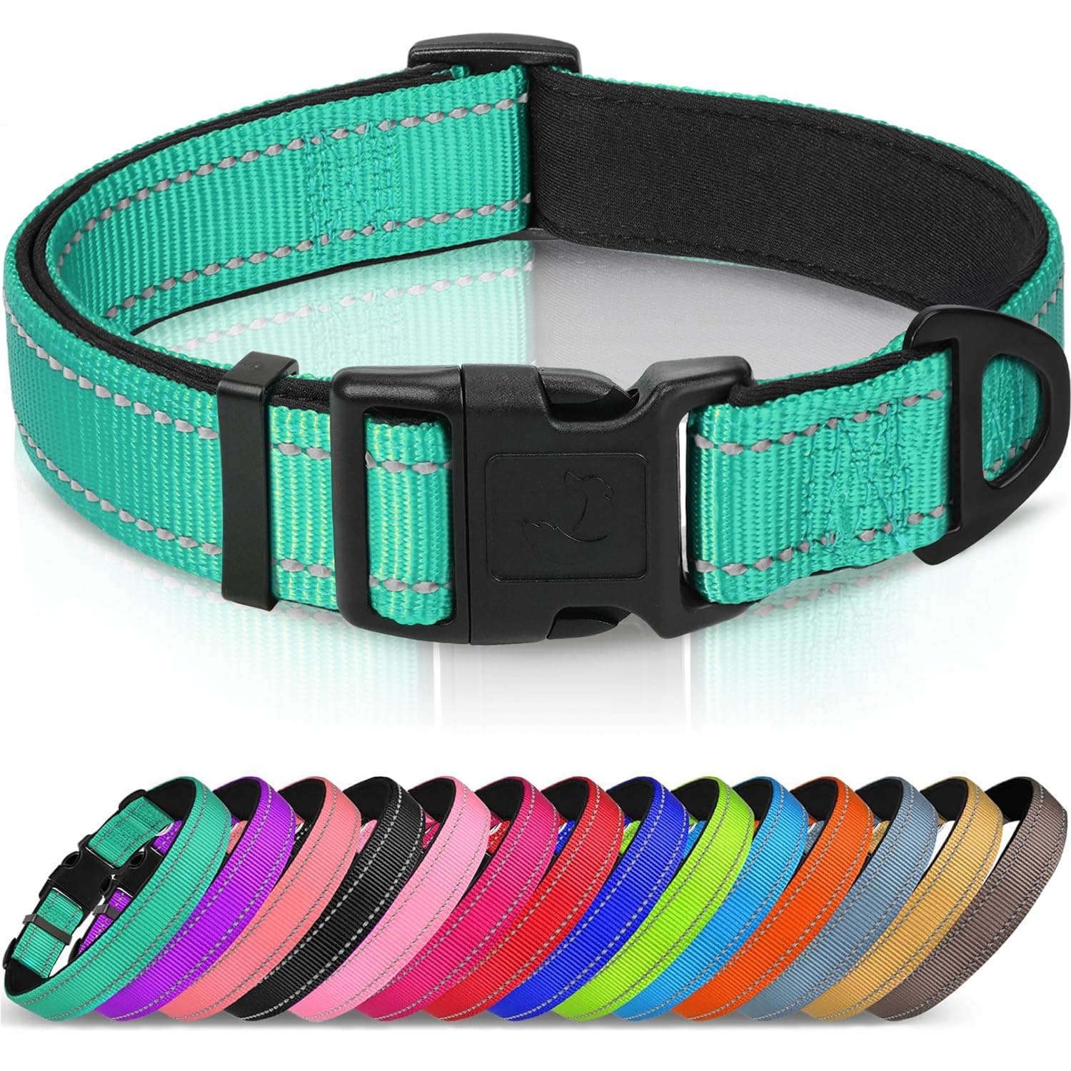 Joytale Reflective Dog Collar, Adjustable Neoprene Padded, Teal L