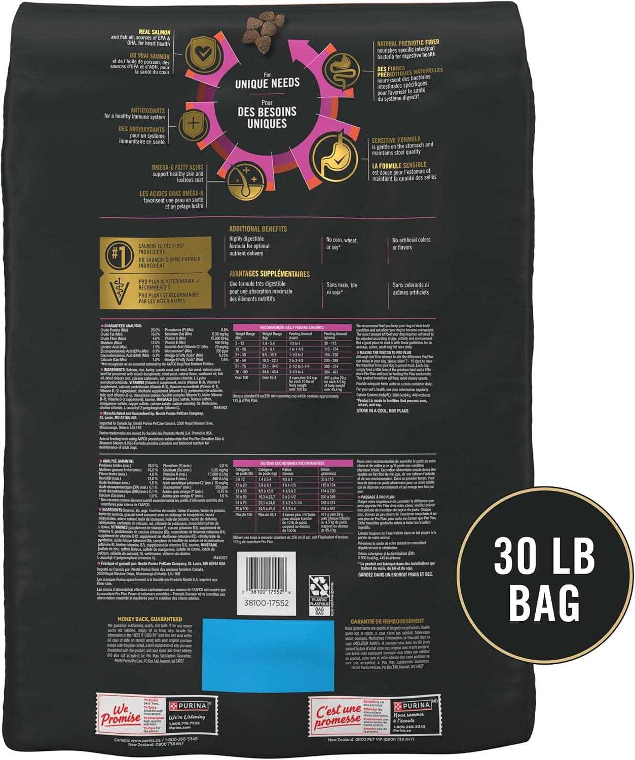 Purina Pro Plan Sensitive Skin & Stomach Dry Dog Food, Salmon, 30 lb Bag | Real Salmon & Rice Formula, with prebiotic fiber, easily digestible with omega-6 fatty acids for a healthy skin and coat product image 4