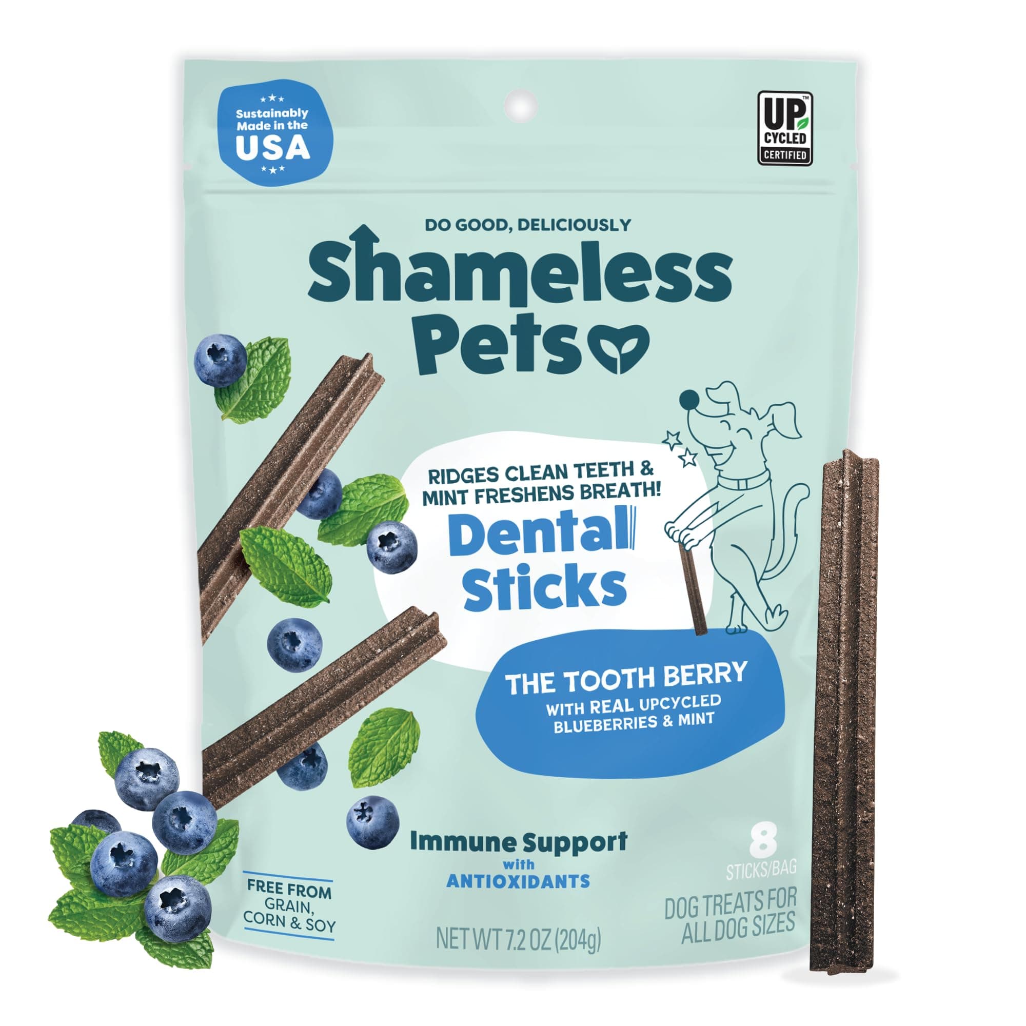 Shameless Pets Blueberry & Mint Dental Chews for Dogs, 8 Chews
