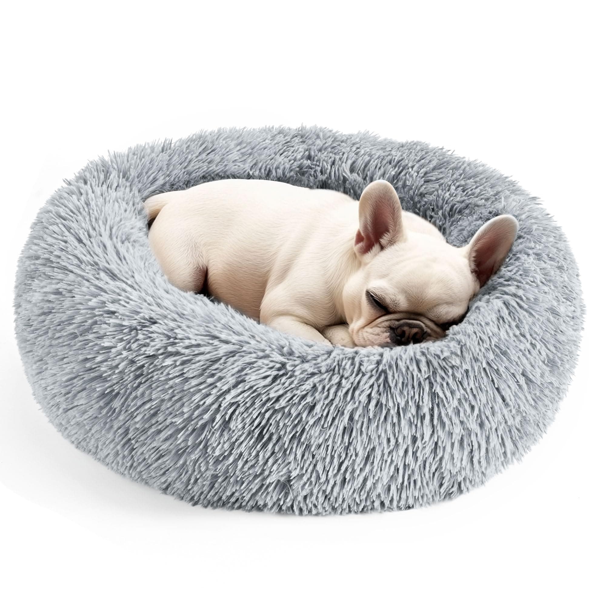 Hoewina Hoewina Dog & Cat Bed for Indoor Cats, 20in Calming Donut Bed (Light Grey)