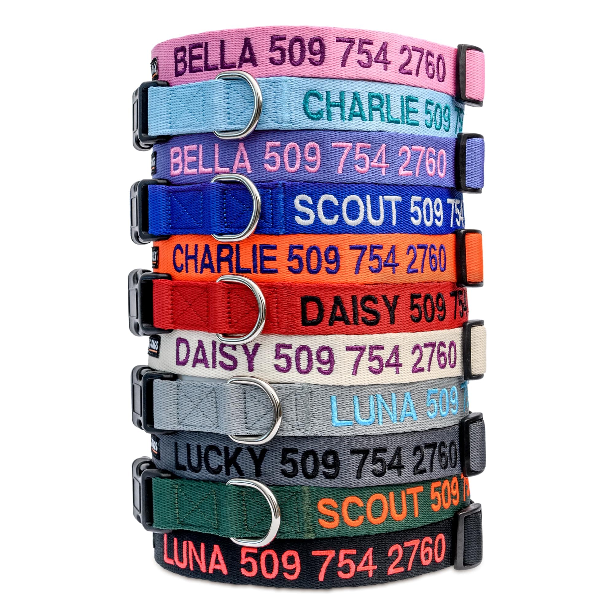 GoTags Personalized Dog Collar, Custom Embroidered Pet ID Dog Collar with Pet Name and Phone Number, Adjustable with Quick Release Snap Buckle product image 2
