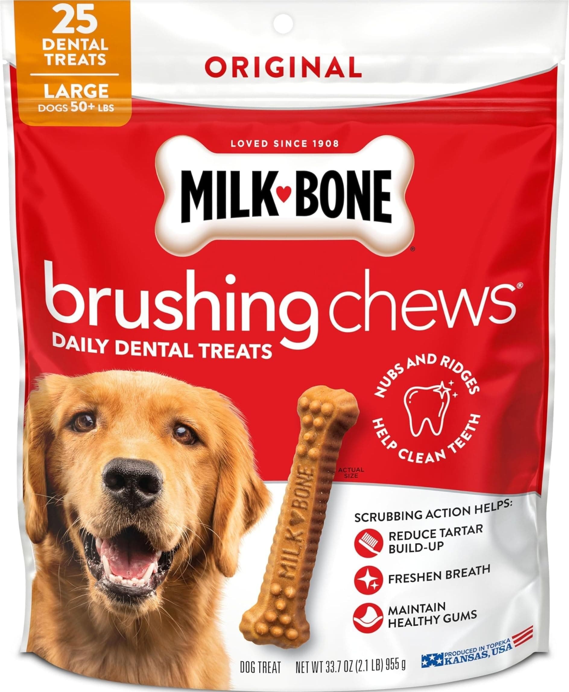 Milk-Bone Milk-Bone Brushing Chews Large Daily Dental Dog Treats, 33.7 oz Bag