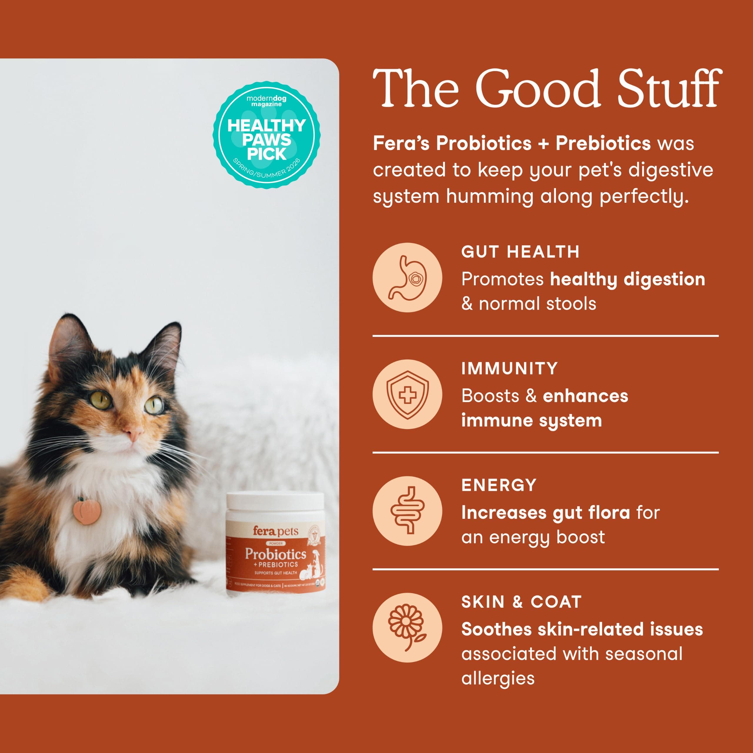 Fera Pets Organic Probiotics for Dogs & Cats with Prebiotics, 60 Scoops product image 2