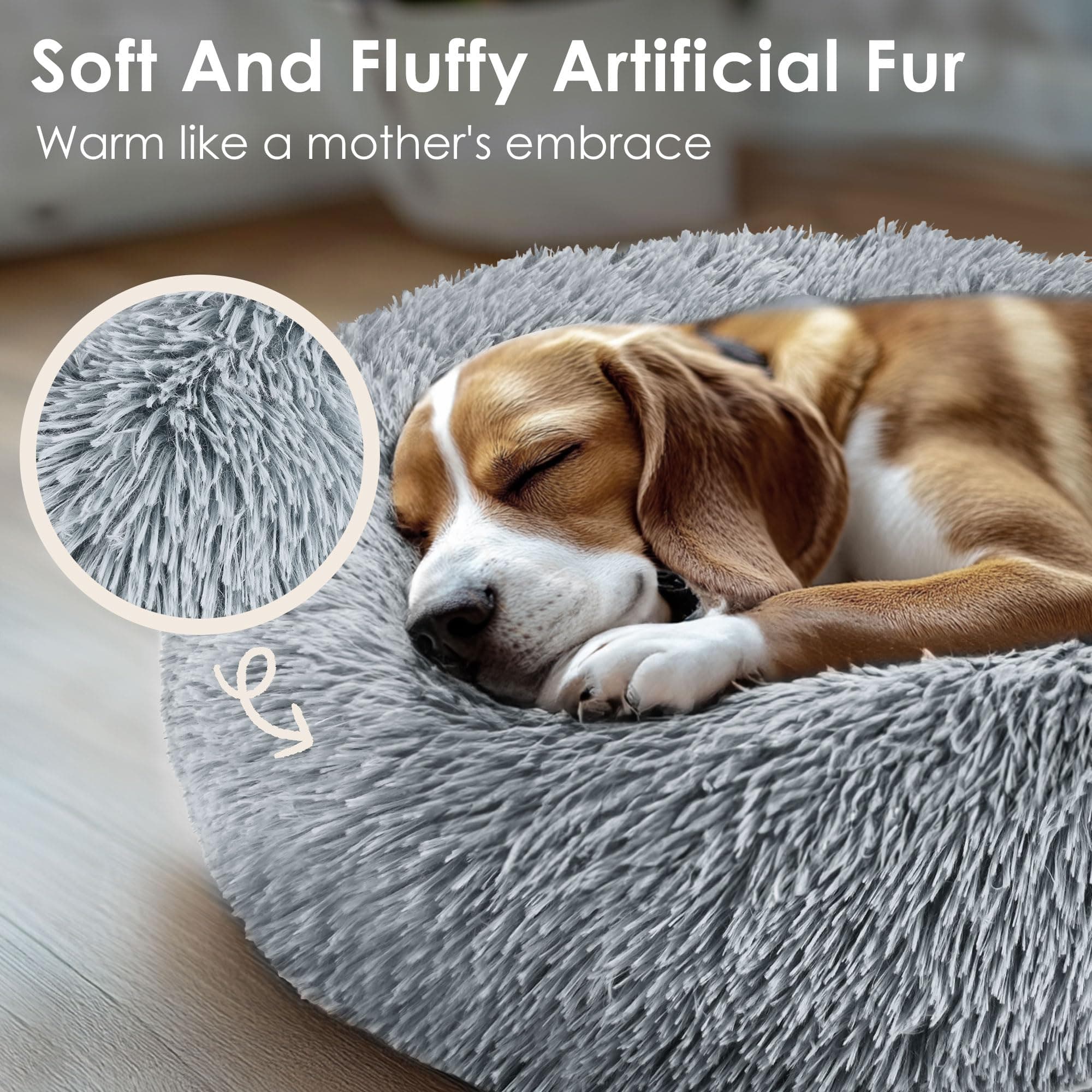 Hoewina Dog & Cat Bed for Indoor Cats, 20in Calming Donut Bed (Light Grey) product image 4