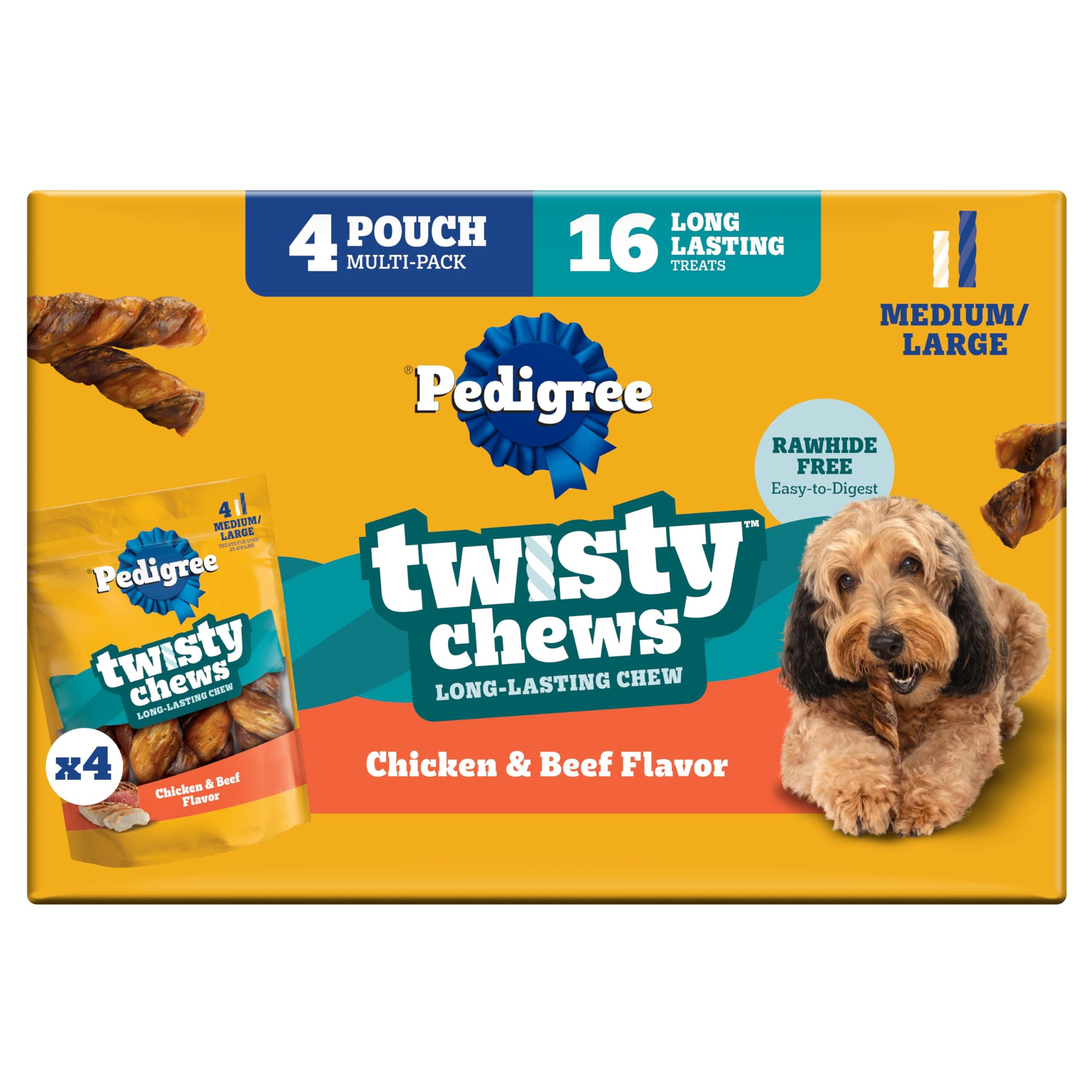 Pedigree Pedigree Twisty Chews Medium/Large Dog Treats, Chicken & Beef, 16 Count