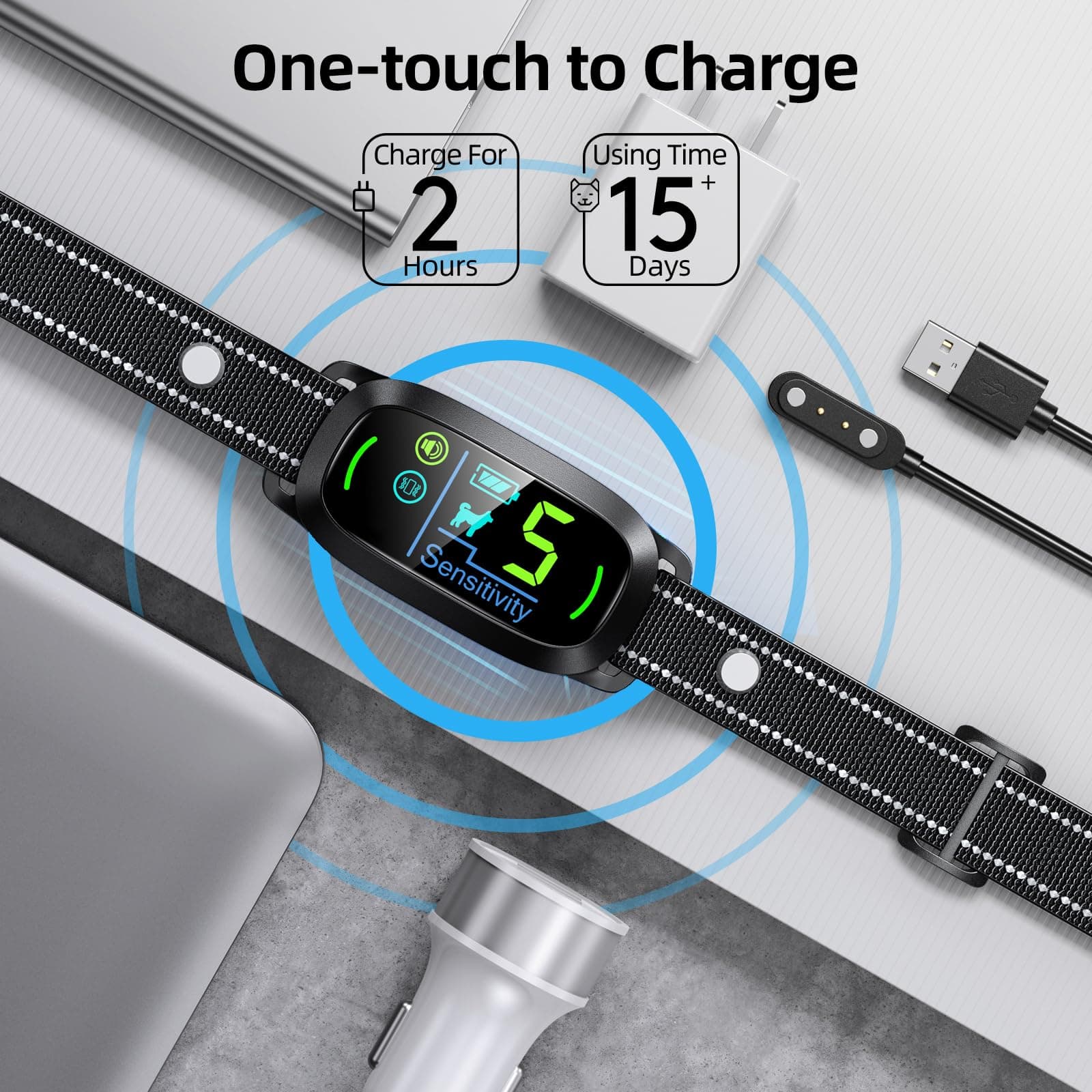 FAFAFROG Dog Bark Collar, Rechargeable Smart Collar, Anti Barking Training Collar with 5 Adjustable Sensitivity Beep Vibration, Bark Collar for Large Medium Small Dogs (Black) product image 4