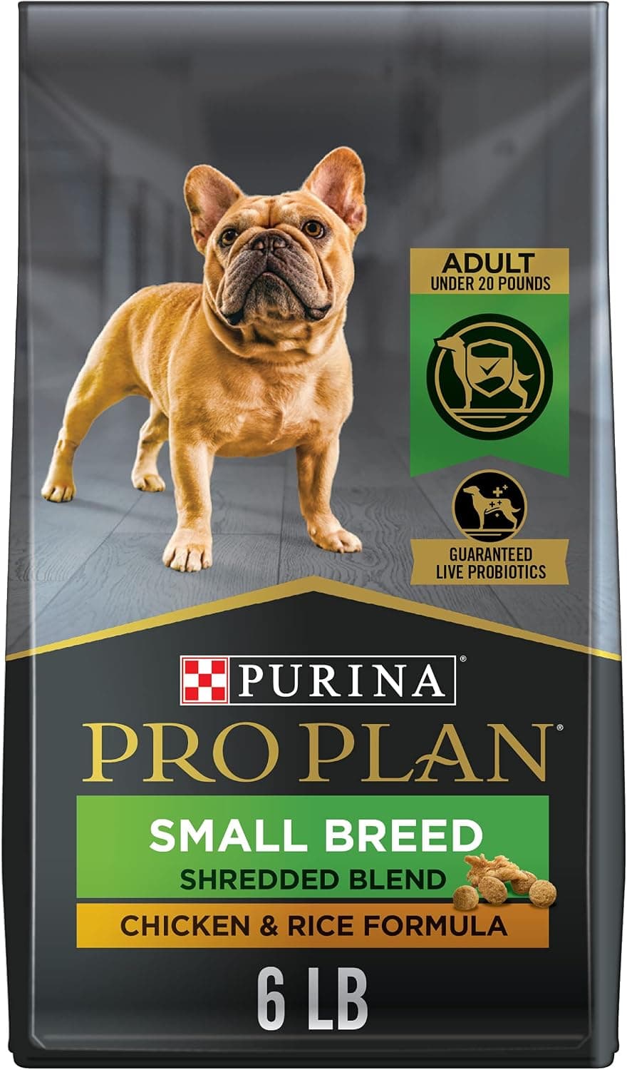 Purina Pro Plan Purina Pro Plan Small Breed Dry Dog Food, Shredded Blend, 6 lb Bag | Chicken & Rice Formula small dog food with probiotics for dogs, high protein to meet needs of active adult dogs under 20 lbs