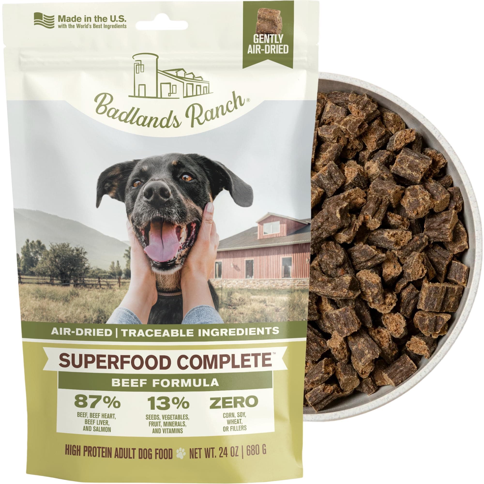 BADLANDS RANCH BADLANDS RANCH Air-Dried Beef Dog Food, 87% Real Meat, 24 oz