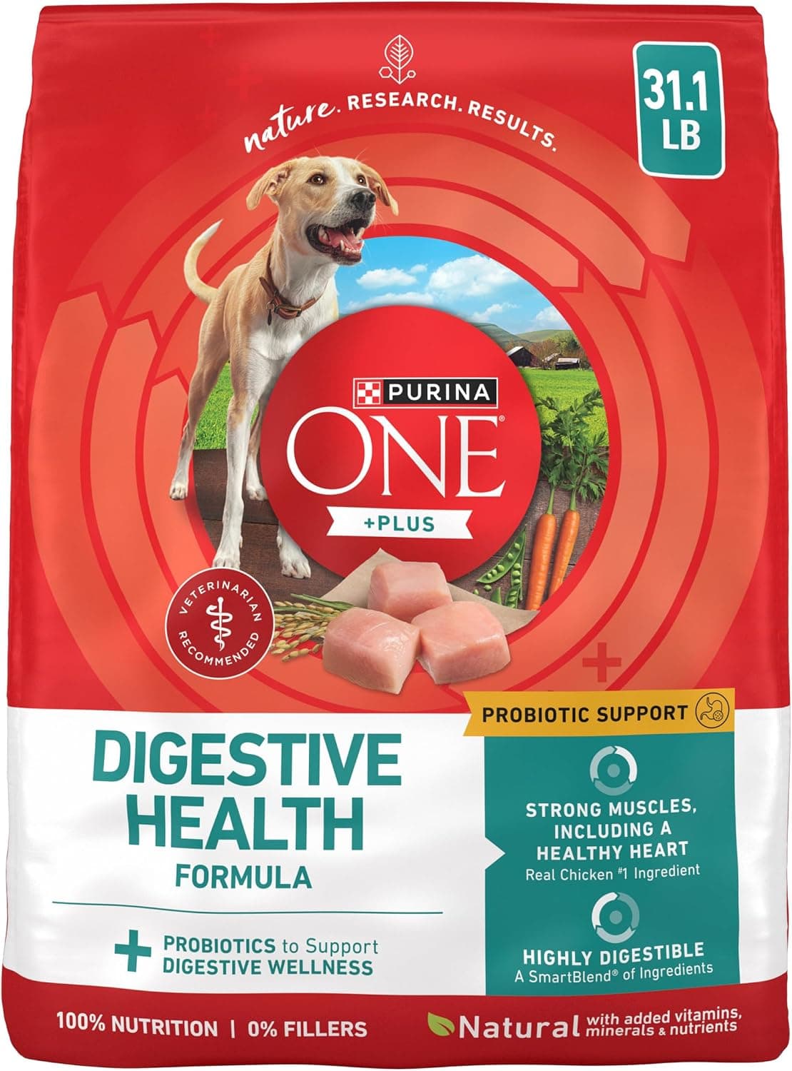 Purina ONE Purina ONE Plus Digestive Health Dry Dog Food, Chicken, 31.1 lb Bag | High protein dog food with probiotics for digestive support, made for adult dogs with sensitive stomachs