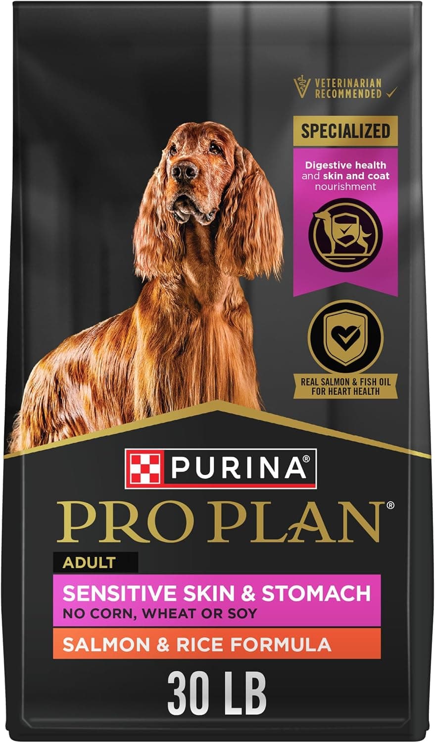 Purina Pro Plan Purina Pro Plan Sensitive Skin & Stomach Dry Dog Food, Salmon, 30 lb Bag | Real Salmon & Rice Formula, with prebiotic fiber, easily digestible with omega-6 fatty acids for a healthy skin and coat