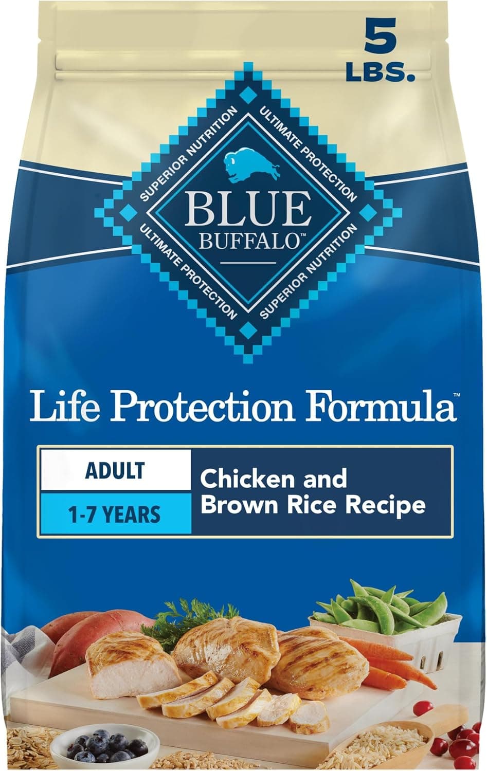 Blue Buffalo Blue Buffalo Life Protection Formula Chicken Adult Dry Dog Food, 5 lb | Real Chicken #1 Ingredient, Supports Immunity with Antioxidant-Rich LifeSource Bits, Promotes Healthy Muscle Development
